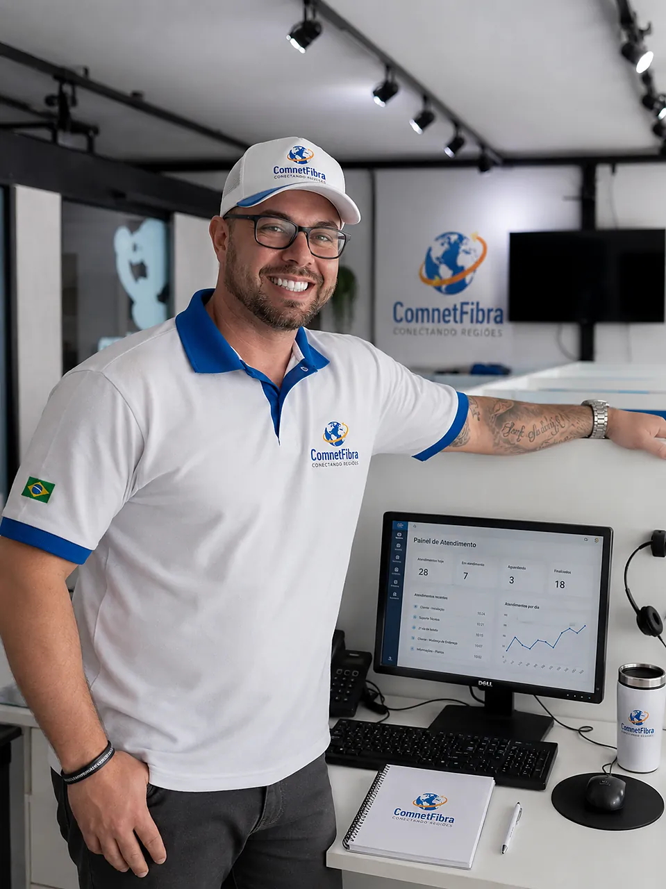Integrante da equipe ComnetFibra em ambiente de atendimento